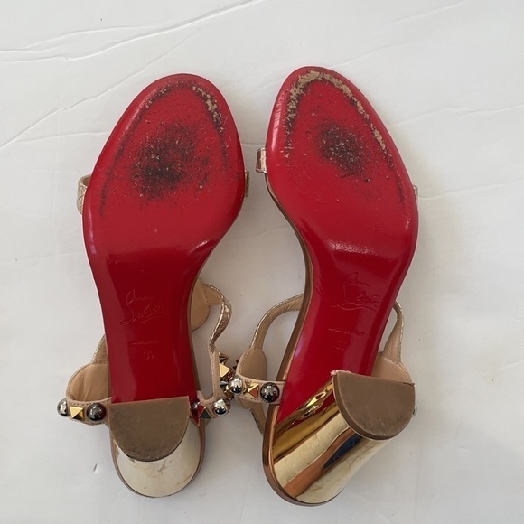 Christian Louboutin Gold Kaleitop leather 85mm T strap heels 37 - Picture 7 of 10